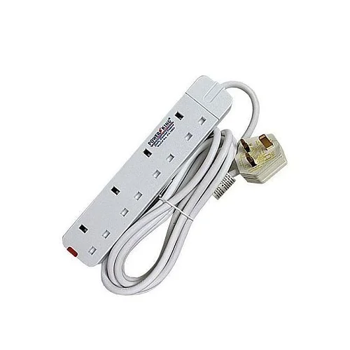 Power King 3 Metre 4-Way Extension Lead – White Power Strip