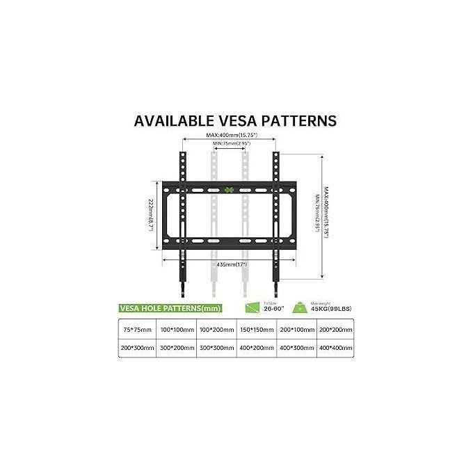 Flat Panel TV Wall Mount for 26–63 Inch TVs – Strong Slim Fixed Bracket