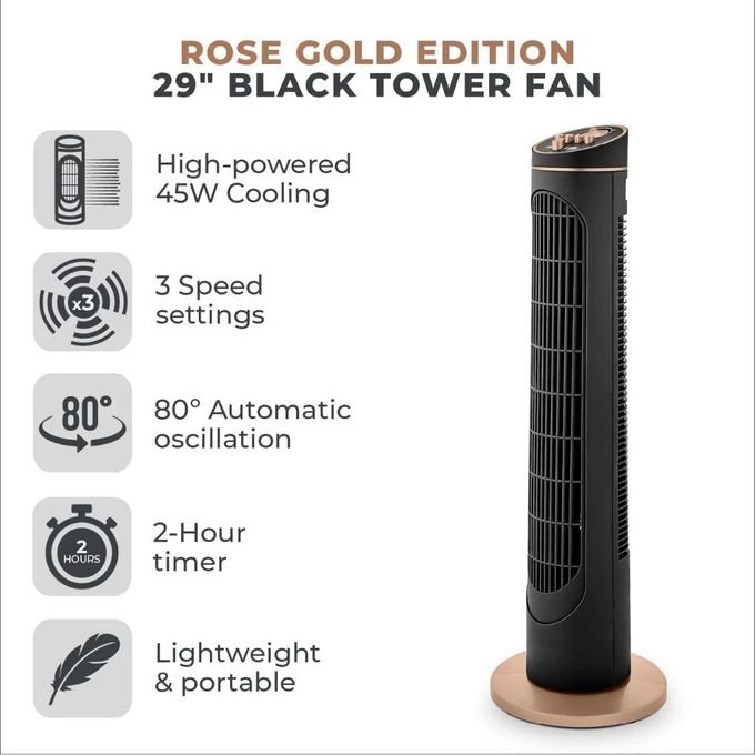 Digiwave 29"  Tower Fan With Timer - Black