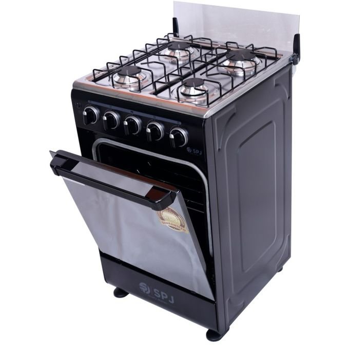 SPJ 50×50cm Freestanding Full Gas Cooker - 4 Gas Burners with Gas Oven - Black