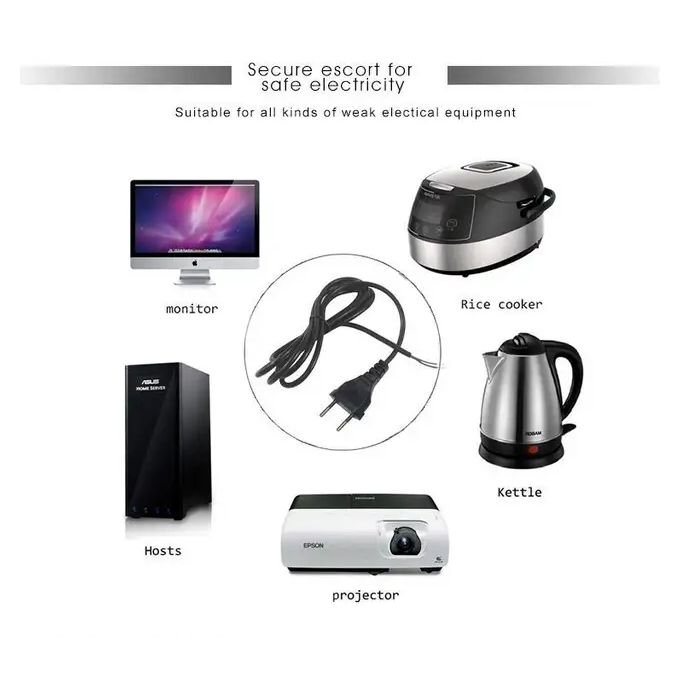 2-Pin EU Power Cord for Computer, Television and Home Electronics