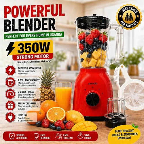 Panda 1.75L 2-in-1 Blender with Grinder – Juice Blender &amp; Food Grinder, Red