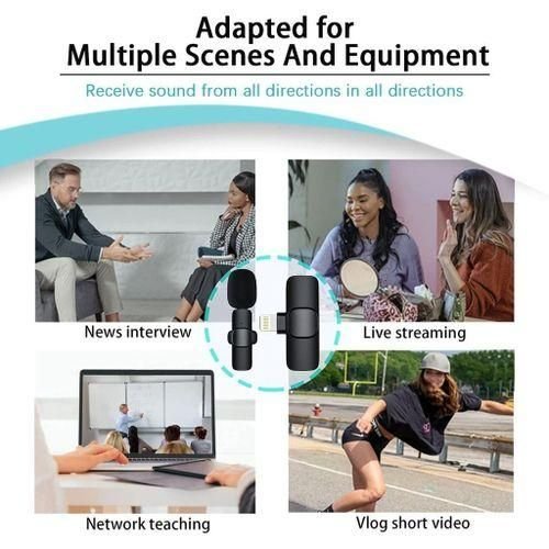 K9 Lavalier Microphone Wireless Lapel Microphone Lavalier Mic YouTube Facebook TikTok Live Stream Type C & Lighting  - Black