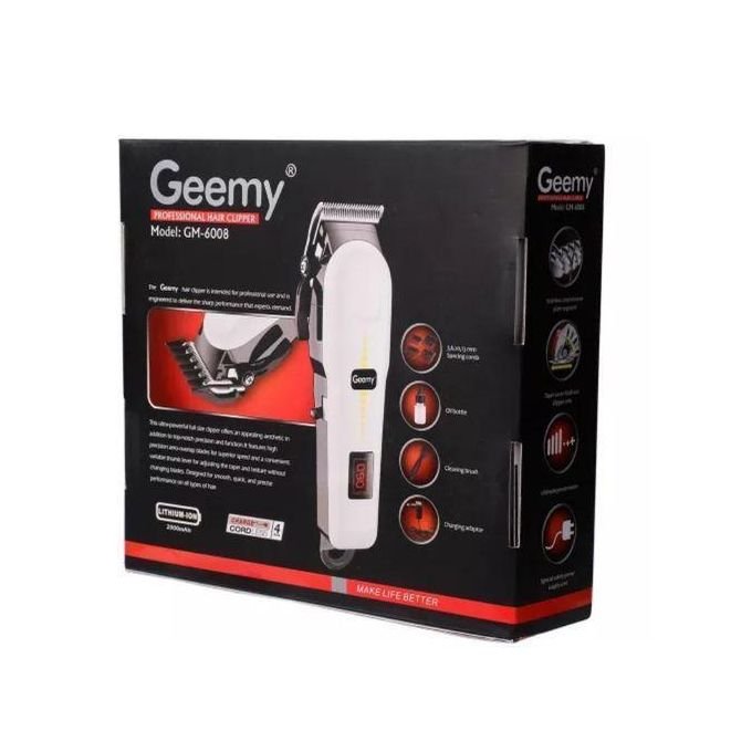 Geemy Cordless Rechargeable Hair Clipper Beard Trimmer & Shaver – White & Black
