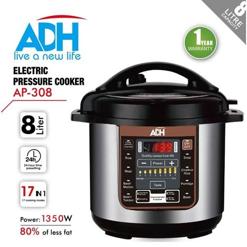 8 Litres ADH 17-in-1 Multipurpose Electric Pressure Cooker - Silver
