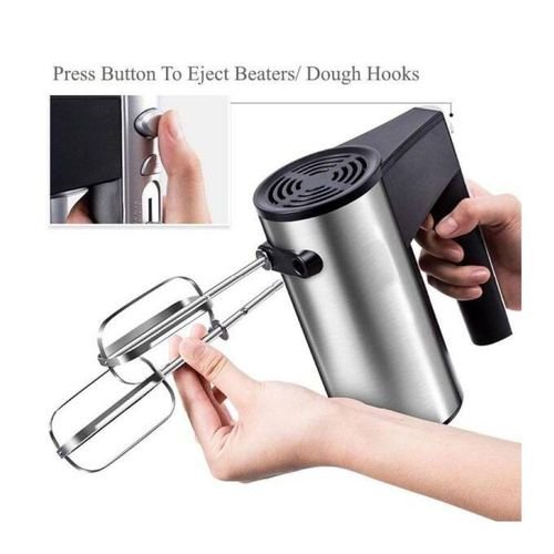 Hoffmans Hand Mixer Stainless Steel With Beaters & Dough Hook - Black /Silver