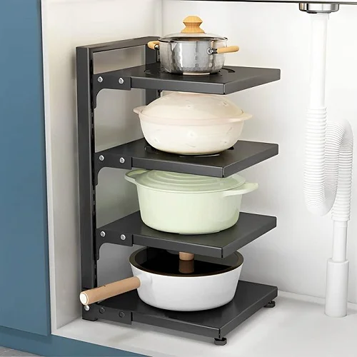 Adjustable Heavy-Duty Pot &amp; Pan Rack Organizer with Dividers – Kitchen Cabinet &amp; Countertop Storage Holder