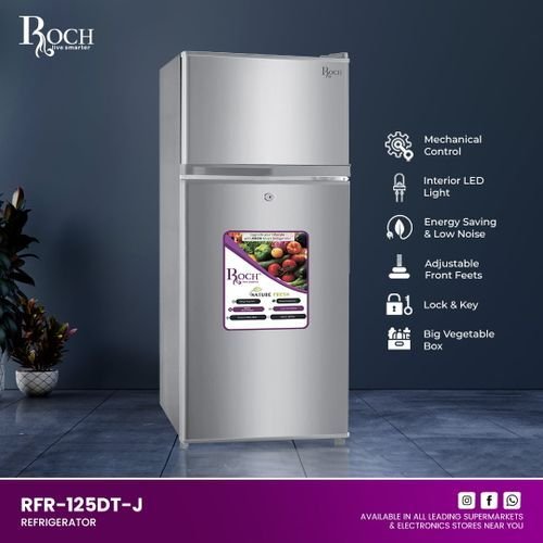 Roch 120 Liters Double Door Top Freezer Defrost Fridge –Inox