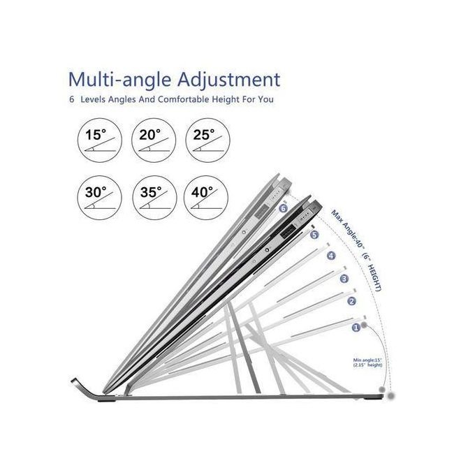 Adjustable Aluminum Laptop Stand – Silver – 5Kg Load Capacity