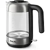 Philips Glass Electric Kettle - 1.7L, 2200W, HD9339/81 Series 5000 Blue LED Light - Black & Silver