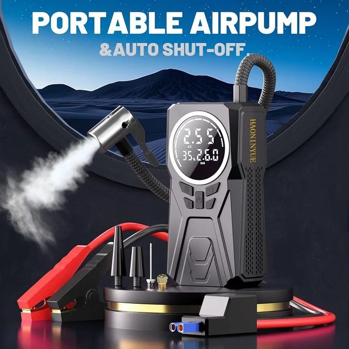 Portable Tyre Inflator Air Compressor – 150 PSI Cordless Car Air Pump with Digital Pressure Gauge, LED Light & Auto Shut-Off