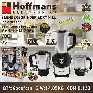 Hoffmans 3-in-1 Blender, Meat Grinder & Coffee Mill 800W HM-2064 – Steel