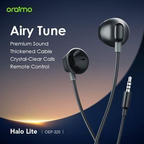Oraimo Halo Lite 3.5MM Half In-ear wired earpods Black Thickened Cable