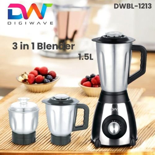 Digiwave 3 in 1 1.5L Blender With a Stainless Steel Jar, Chopper, Grinder