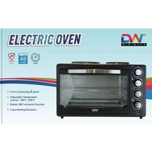 Digiwave 48 L Electric Mini Oven With Two Hot Plates / Hobs - Black