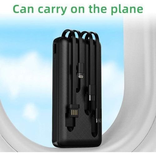 ZHY 20000mAh Ultra High-Capacity Power Bank with Inbuilt Cables – Black