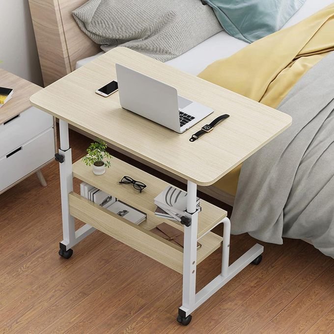 Laptop Table Height Adjustable, Side Table with Wheels, Bedside Table, Mobile Bar Table with 4 Wheels, Overbed Table