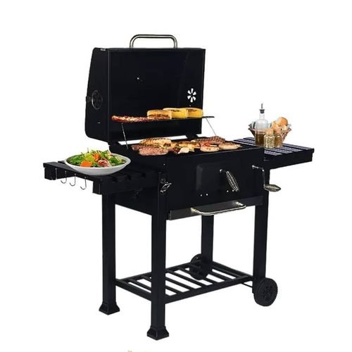professional-Outdoor-charcoal-barbecue-grill-with-dual Side Shelves - Multicolor