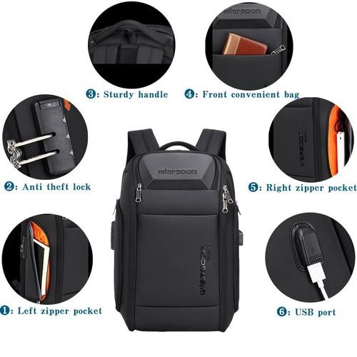 Wiersoon High Quality Laptop Bag Backpack Black Antitheft Backpack