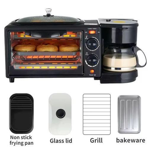 3 In 1 Home Breakfast Machine Maker Coffee Frying Pan Bread -Black