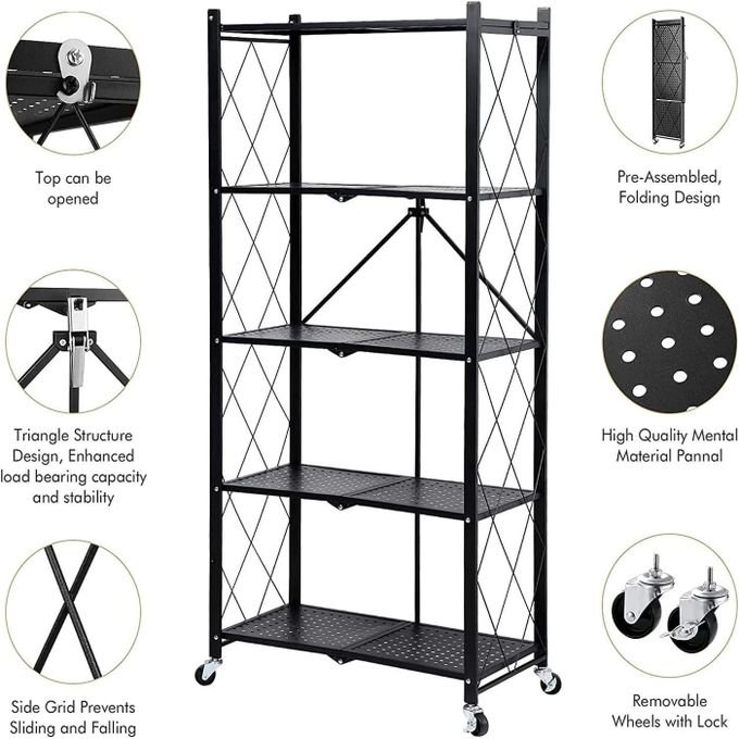 Foldable kitchen rack 5 layers, display rack stainless steel metal, multipurpose rack