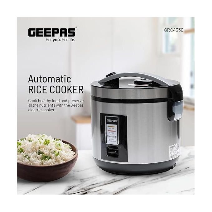 2.8L Geepas Stainless Steel Rice Cooker 700W- GRC4330 - Silver
