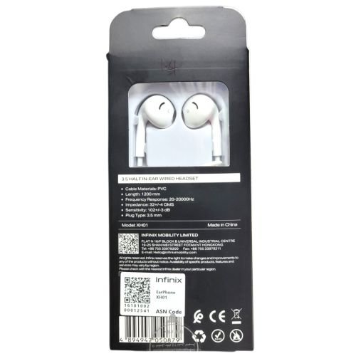 Infinix Half In Ear Stereo Headphones With Melodious Sound And MIC - Full Bass Earphones