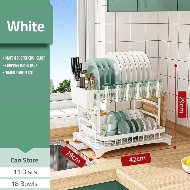 2 Tier Dish Rack for Kitchen Counter – Dish Drying Rack with Draining Tray, Utensil & Cutting Board Holder