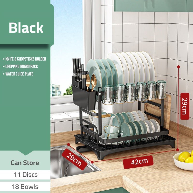 2 Tier Dish Rack for Kitchen Counter – Dish Drying Rack with Draining Tray, Utensil & Cutting Board Holder
