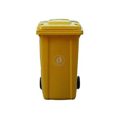 Outdoor 100L Plastic Waste Bin with 2 Wheels - Yellow