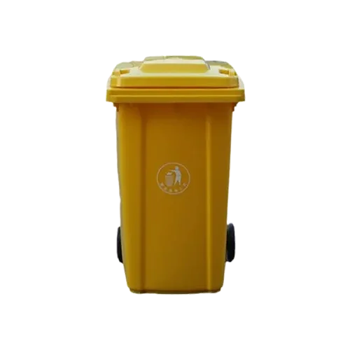 Outdoor 100L Plastic Waste Bin with 2 Wheels - Yellow