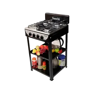Saachi Full Gas Stove 4 Burner With Shelves-Black