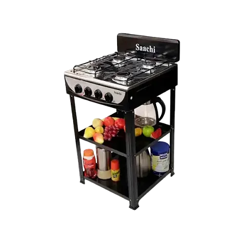 Saachi Full Gas Stove 4 Burner With Shelves-Black