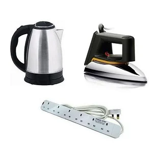 Bundle Of Flat Iron, Kettle 2 Ltr & 6Way Extension Cable
