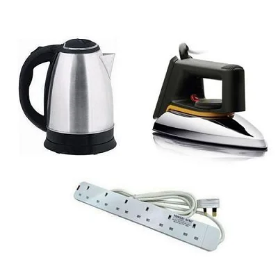 Bundle Of Flat Iron, Kettle 2 Ltr &amp; 6Way Extension Cable