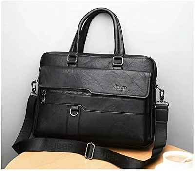 Jeep Buluo Leather Briefcase Bag - Black
