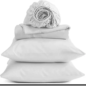 6*6 1 Flat Bedsheet, 1 Fitted Bedsheet, 4 Pillowcases & 2 Fibre Pillows-White Cotton