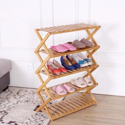 5 Layers Bamboo Foldable Shoe Storage Rack Organizer