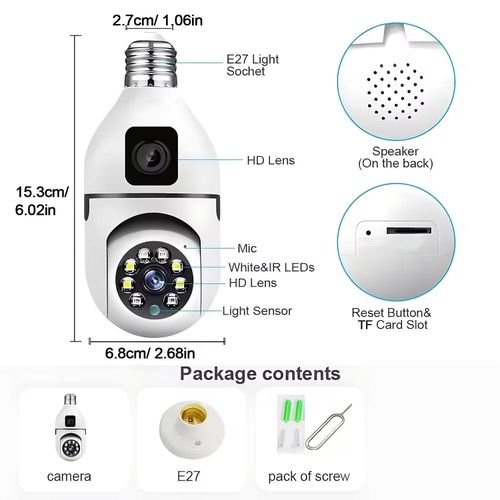1080P Double Lens Wireless Bulb Camera Wifi Outdoor with Motion Detection