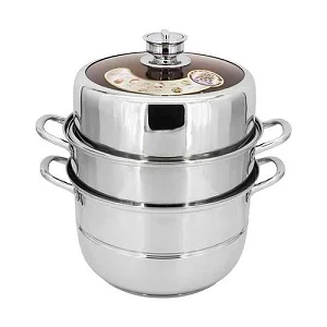 3-Tier Stainless Steel Food Steamer With Timer 32Cm – Fast & Healthy Cooking. Silver