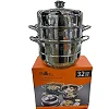 30CM 3-Layer Stainless Steel Food Steamer With A Timer-Silver