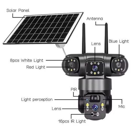 4G Triple lense Simcard Outdoor Surveillance camera with Solar Panel