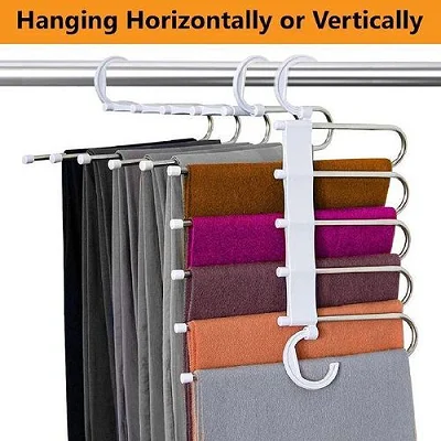 5-in-1 Foldable Stainless-Steel Hangers: Multi-Purpose Space-Saving Solution for Clothes Hanging in Wardrobe