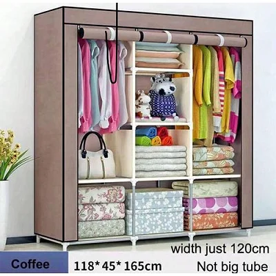 3 Column Metallic Cloth Wardrobe (Not Assembled) - Brown