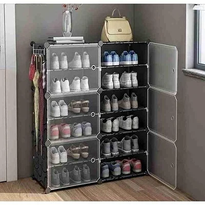 6 Layer 2 Column Portable Plastic Shoe Rack   - Multicolor