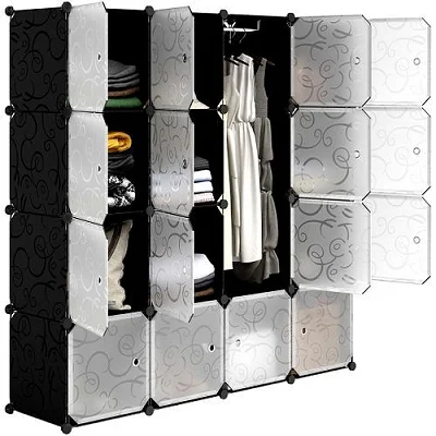 Plastic Frame Portable Wardrobe 4 Column Plastic Wardrobe - Black,White