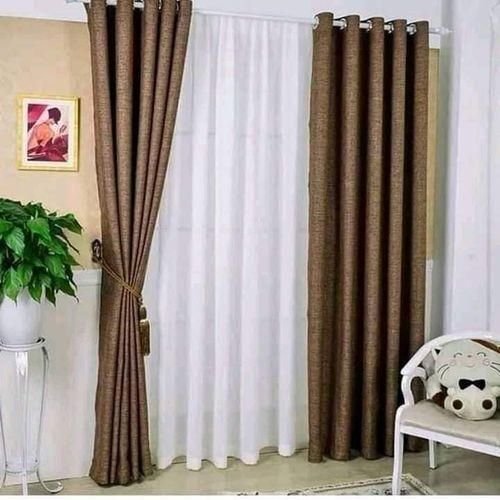 2 Pcs Curtain pieces 2 by 1.5m &amp; 3m White Net - Brown