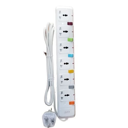 G &amp; T 6Way Overload Protection Extension Cable Socket - White