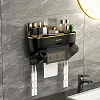 Toothbrush Holder with 2 Cups & Automatic Toothpaste Dispenser, Wall-Mounted Toilet Paper Rack