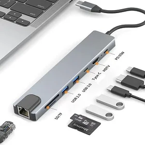 8-in-1 docking station USB-C to HDMI cable 4K high-definition projection computer converter - grey